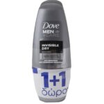 Dove Men Αποσμητικό Roll on Invisible Dry 50ml 2 x 50ml Πακέτο 1+1