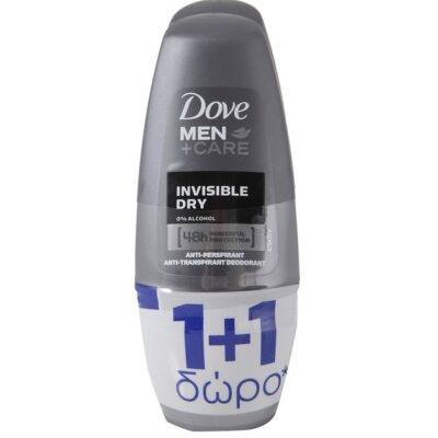 Dove Men Αποσμητικό Roll on Invisible Dry 50ml 2 x 50ml Πακέτο 1+1