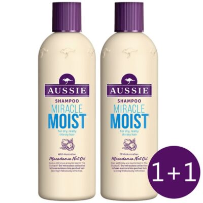 Aussie Πακέτο Προσφοράς Miracle Moist Shampoo Προσφέρει Μια Ανάσα Δροσιάς Στα Ξηρά Ταλαιπωρημένα Μαλλιά 2 x 300ml 1+1 Δώρο