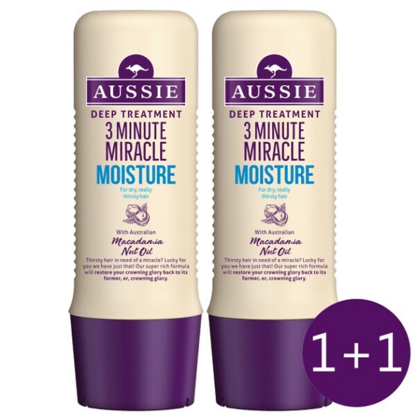 Aussie Πακέτο Προσφοράς 3 MM Moisture Deep Treatment Εντατική Μάσκα 3 Λεπτών Για Ξηρά ή Ταλαιπωρημένα Μαλλιά 2x250ml 1+1 Δώρο