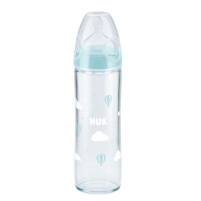 Nuk New Classic Γυάλινο Μπιμπερό με Θηλή Σιλικόνης Γαλάζιο