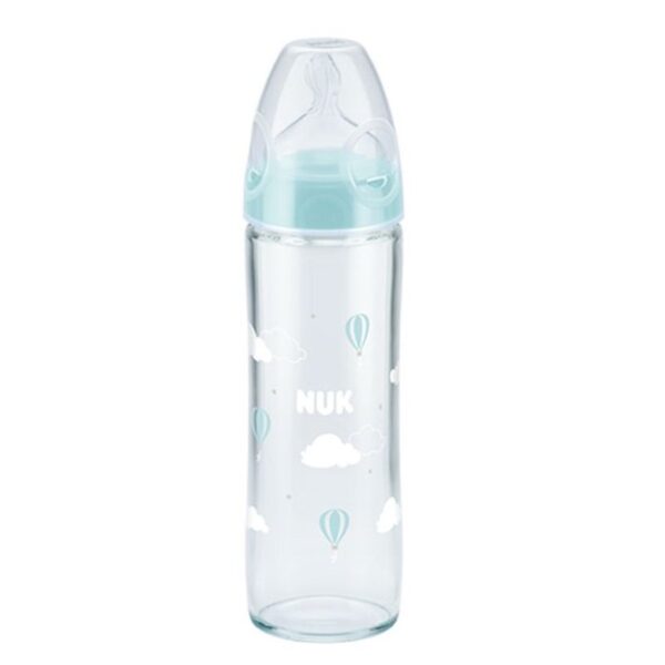 Nuk New Classic Γυάλινο Μπιμπερό με Θηλή Σιλικόνης Γαλάζιο