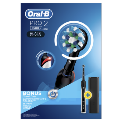 Oral-B Pro 2 2500 Black Edition Ηλεκτρική Οδοντόβουρτσα & Δώρο Θήκη Ταξιδιού