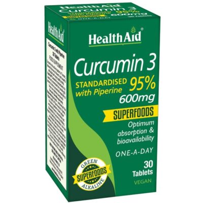 Health Aid Curcumin 3 600mg Συμπλήρωμα Διατροφής Αντιοξειδωτικής Κουρκουμίνης & Πιπερίνης για Μέγιστη Απορρόφηση 30 Tabs
