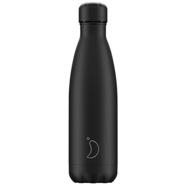 Chilly's Bottle Monochrome Edition All Black Ανοξείδωτο Θερμός σε Μαύρο Ματ Χρώμα 500ml