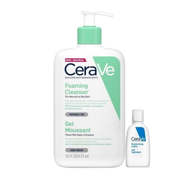 CeraVe Foaming Cleanser Gel Καθαρισμού Προσώπου & Σώματος για Κανονική - Λιπαρή Επιδερμίδα 473ml & Δώρο Moisturising Lotion 5ml