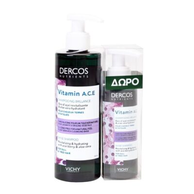 Vichy Promo Dercos Nutrients Vitamin A.C.E Shampooing Brillance Σαμπουάν Λάμψης 250ml & Δώρο Dercos Vitamin A.C.E Shampoo 100ml