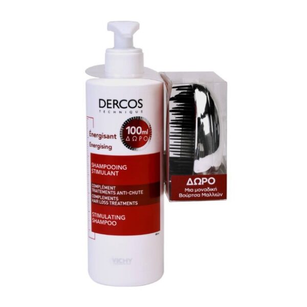Vichy Dercos Energising Stimulating Shampoo 400ml & Δώρο μια Μοναδική Βούρτσα Μαλλιών