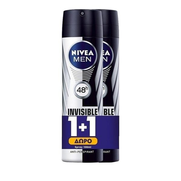 Nivea Men Invisible For Black And White Original Deodorant Spray Ανδρικό Αποσμητικό Κατά των Λευκών Σημαδιών 2x150ml 1+1 Δώρο