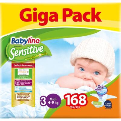 Babylino Sensitive Giga Pack Midi Νο3 (4-9kg) Βρεφικές Πάνες 168 Τεμάχια