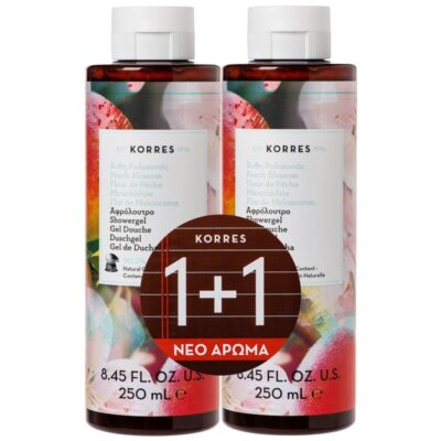 Korres Πακέτο Προσφοράς Peach Blossom Showergel Αφρόλουτρο με Φρέσκο & Φρουτώδες Άρωμα από Άνθη Ροδακινιάς 2x250ml 1+1 Δώρο