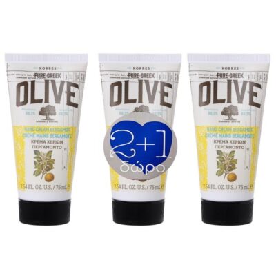 Korres Promo Pure Greek Olive Hand Cream Ενυδατική μη Λιπαρή Κρέμα Χεριών Περγαμόντο 3x75ml