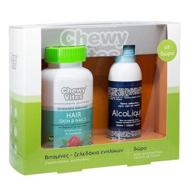 Vican Πακέτο Προσφοράς Chewy Vites Adults Hair Skin & Nails 60Ζελεδάκια & Δώρο AlcoLiquid Spray Ήπιο Αντισηπτικό Χεριών 150ml