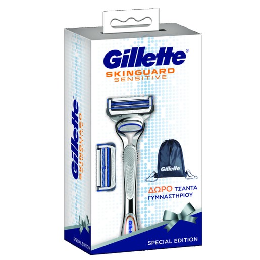 Gillette SkinGuard Sensitive Ξυριστική Μηχανή για Ευαίσθητη Επιδερμίδα 1 Μηχανή & 2 Ανταλλακτικά & Αθλητική Τσάντα Γυμναστηρίου