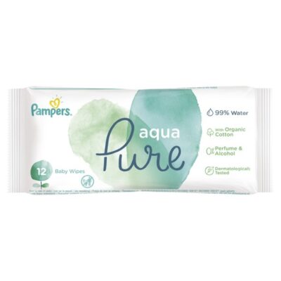 Pampers Aqua Pure Wipes Travel Size Μωρομάντηλα από Βιολογικό Βαμβάκι & 99% Καθαρό Νερό 12 Baby Wipes