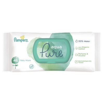 Pampers Aqua Pure Wipes Μωρομάντηλα από Βιολογικό Βαμβάκι & 99% Καθαρό Νερό 48 Baby Wipes