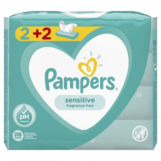 Pampers Πακέτο Προσφοράς Sensitive Wipes Μωρομάντηλα Ιδανικά για την Ευαίσθητη Επιδερμίδα 4x52 Wipes