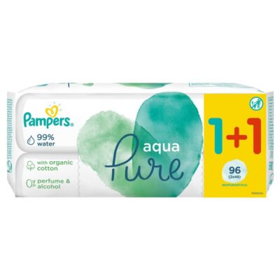 Pampers Πακέτο Προσφοράς Aqua Pure Wipes Μωρομάντηλα από Βιολογικό Βαμβάκι & 99% Καθαρό Νερό 2x48 Baby Wipes 1+1 Δώρο