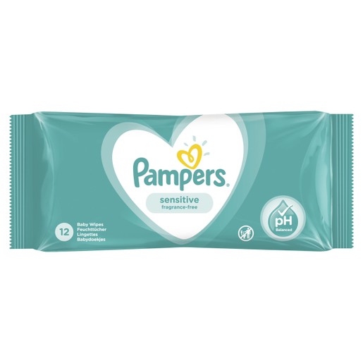 Pampers Sensitive Wipes Travel Size Μωρομάντηλα Ιδανικά για την Ευαίσθητη Επιδερμίδα 12 Baby Wipes
