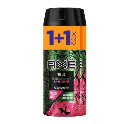 Axe Wild Fresh Bergamot & Pink Pepper Spray Αποσμητικό με Εκλεπτυσμένο Ξυλώδες Άρωμα 2x150ml