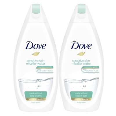 Dove Promo Sensitive Skin Micellar Water Body Wash Ήπιο Αφρόλουτρο για Ευαίσθητες Επιδερμίδες Χωρίς Χρωστικές & Σαπούνι 2x500ml