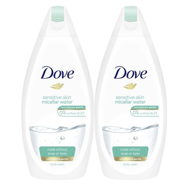 Dove Promo Sensitive Skin Micellar Water Body Wash Ήπιο Αφρόλουτρο για Ευαίσθητες Επιδερμίδες Χωρίς Χρωστικές & Σαπούνι 2x500ml
