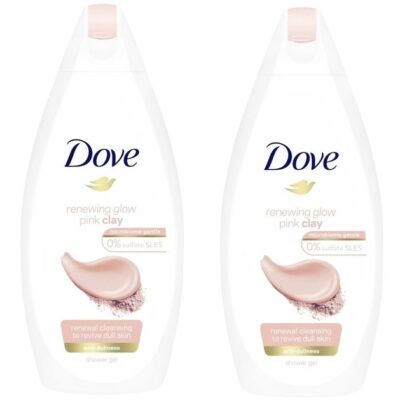 Dove Renewing Glow Pink Glay Καθαρίζει Απαλά το Δέρμα Ολόκληρου του Σώματος 1+1 Δώρο 2x500ml