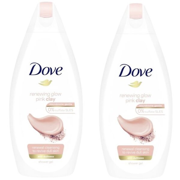 Dove Renewing Glow Pink Glay Καθαρίζει Απαλά το Δέρμα Ολόκληρου του Σώματος 1+1 Δώρο 2x500ml