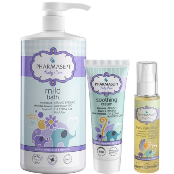 Pharmasept Πακέτο Προσφοράς Baby Care Mild Bath 1Lt & Tol Velvet Baby Soothing Cream 150ml & Baby Natural Oil 100ml