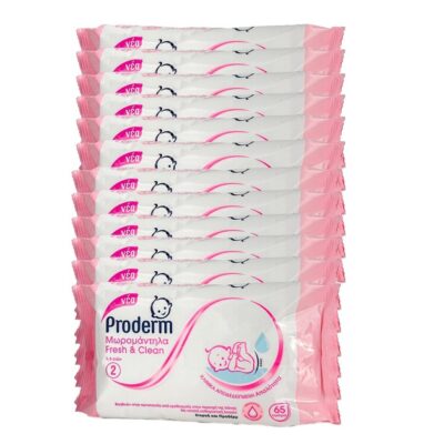Proderm Πακέτο Προσφοράς Fresh & Clean Μωρομάντηλα για την Προστασία από Ερεθισμούς στην Περιοχή της Πάνας 1-3 Ετών 12x65Τεμάχια