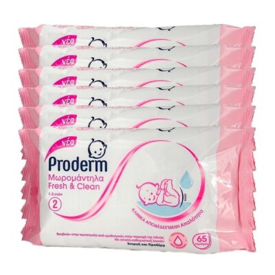 Proderm Πακέτο Προσφοράς Fresh & Clean Μωρομάντηλα για την Προστασία από Ερεθισμούς στην Περιοχή της Πάνας 1-3 Ετών 6x65 Τεμάχια