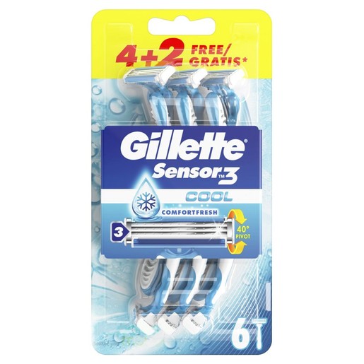 Gillette Sensor 3 Cool Ξυραφάκια μιας Χρήσης για Αίσθηση Δροσιάς σε Κάθε Ξύρισμα 6 Τεμάχια (4+2 Δώρο)