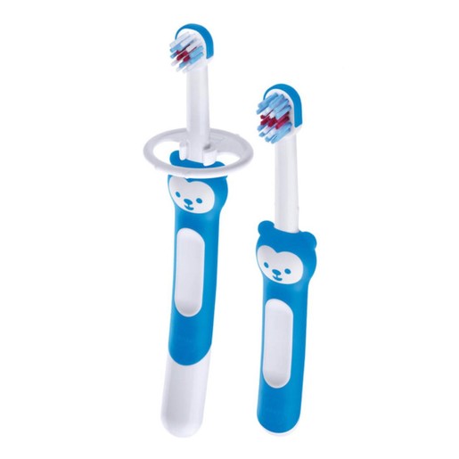 Mam Learn to Brush Set Βρεφικές Οδοντόβουρτσες Μπλε Κωδ 608 από 5+ Μηνών 2 Τεμάχια