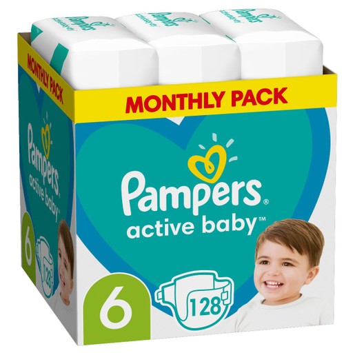Pampers Active Baby Monthly Pack Νο6 (13-18kg) 128 πάνες