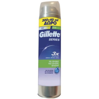 Gillette Series Gel Ξυρίσματος Sensitive Skin Βοηθά στην Προστασία της Επιδερμίδας Κατά των Ερεθισμών Προσφορά 200ml +40ml Δώρο