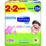 Septona Baby Calm n’ Care Wipes Sensitive Απαλά Βρεφικά Μωρομάντηλα για την Ευαίσθητη Επιδερμίδα 4×64 Τεμάχια 2+2 Δώρο