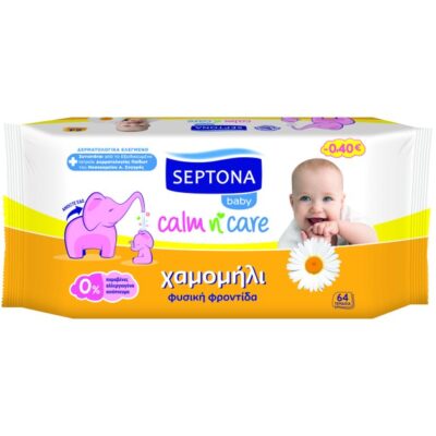Septona Baby Calm n' Care Wipes Chamomile Απαλά Βρεφικά Μωρομάντηλα με Χαμομήλι 64 Τεμάχια