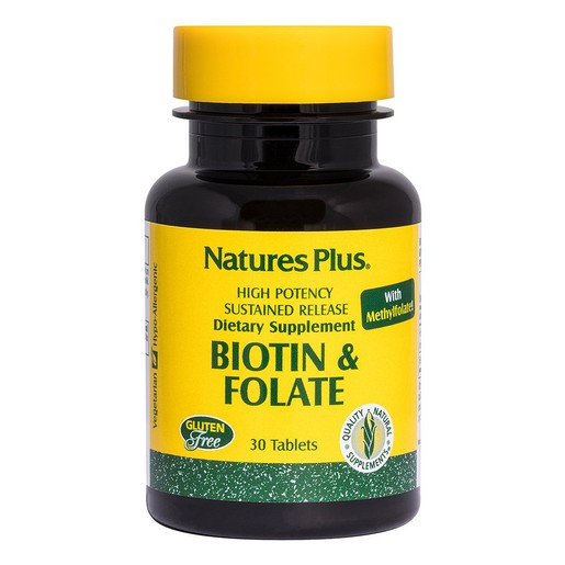 Nature's Plus Biotin & Folic Acid Συμπλήρωμα Διατροφής για την Καλή Υγεία των Μαλλιών & του Δέρματος 30tabs