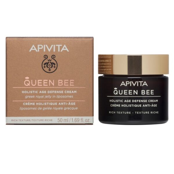 Queen Bee Holistic Age Defence Day Cream With Greek Royal Jelly in Liposomes Rich 50ml - Apivita