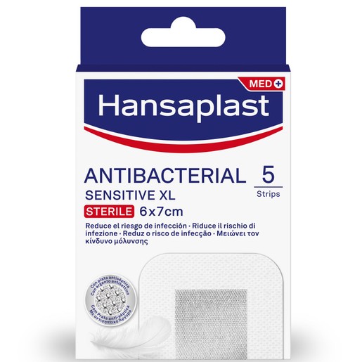 Hansaplast Antibacterial XL Sensitive Sterile 6 x 7cm Αντιμικροβιακά Επιθέματα Sensitive XL 5τμχ