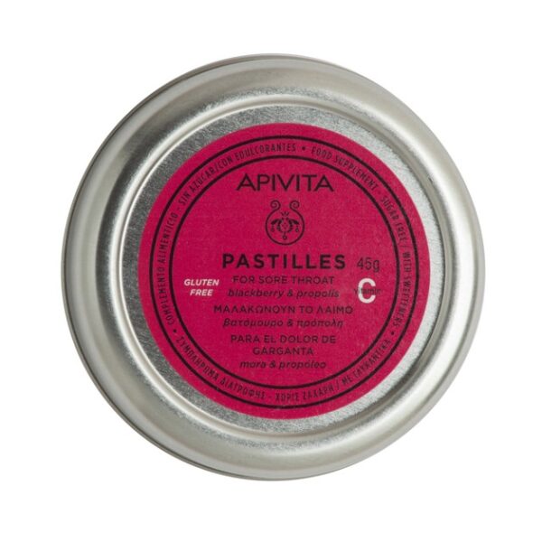 Apivita Pastilles For Sore Throat with Blackberry & Propolis 45g