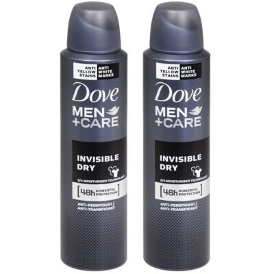 Dove Spray Men Invisible Dry Αποσμητικό Spray με Προστασία Κατά των Λευκών & Κίτρινων Σημαδιών 2x150ml 1+1 Δώρο