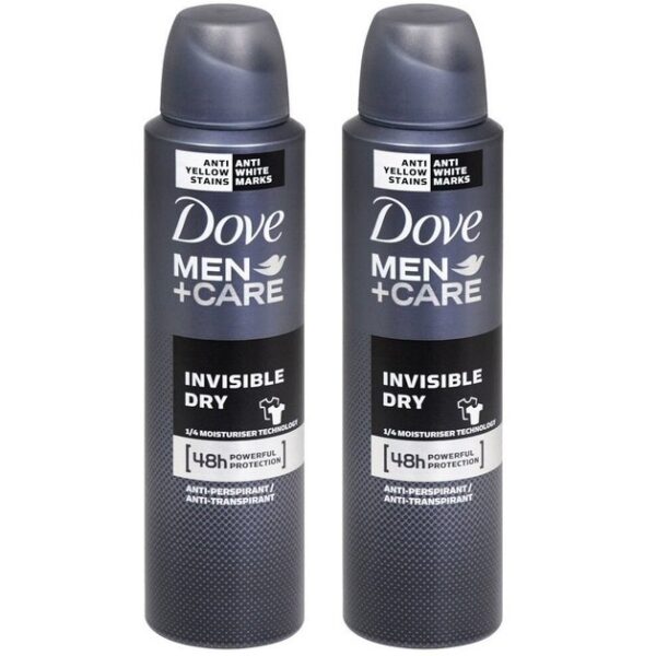 Dove Spray Men Invisible Dry Αποσμητικό Spray με Προστασία Κατά των Λευκών & Κίτρινων Σημαδιών 2x150ml 1+1 Δώρο