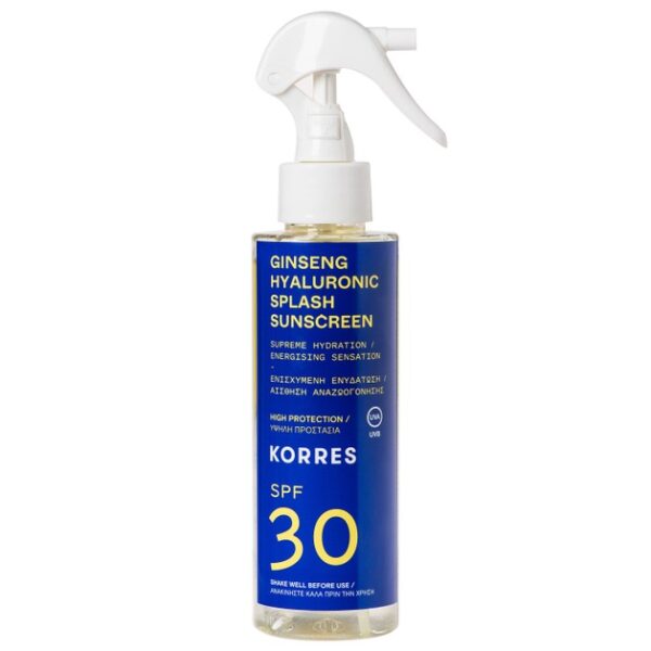 Korres Ginseng Hyaluronic Splash Sunscreen Spray Spf30 Αντηλιακό Water Υφής Προσώπου Σώματος Ενισχυμένο με Υαλουρονικό Οξύ 150ml