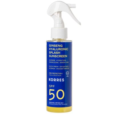 Korres Ginseng Hyaluronic Splash Sunscreen Spray Spf50 Αντηλιακό Water Υφής Προσώπου Σώματος Ενισχυμένο με Υαλουρονικό Οξύ 150ml