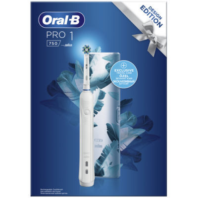 Oral-B Pro 1 750 Design Edition​ Blue Ηλεκτρική Οδοντόβουρτσα για πιο Λευκά Δόντια από την 1η Μέρα & Δώρο Premium Θήκη Ταξιδίου