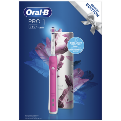 Oral-B Pro 1 750 Design Edition​ Pink Ηλεκτρική Οδοντόβουρτσα για πιο Λευκά Δόντια από την 1η Μέρα & Δώρο Premium Θήκη Ταξιδίου