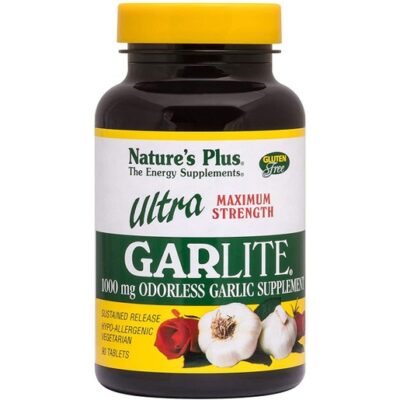 Nature's Plus Ultra Garlite 1000 mg S/R Δυνατό Συμπλήρωμα απο Άοσμο Σκόρδο για Υποστήριξη του Καρδιαγγειακού Συστήματος 90 tabs