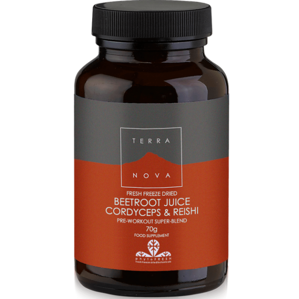 Terranova Beetroot Juice Cordyceps & Reishi Μοναδική Σύνθεση απο Παντζάρια για Ισχυρή Αντοχή και Ενέργεια με Διάρκεια 70gr