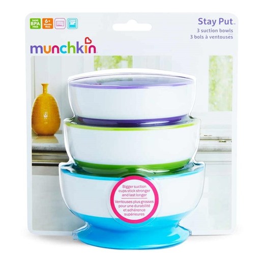 Munchkin Πολύχρωμα Μπωλ Φαγητού με Βεντούζα 6m+ 3τμχ